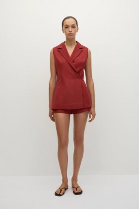  Conjuntos femininos combinando | Shorts curtos Florine da Faithfull The Brand, vermelho escuro