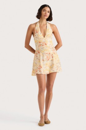 レディースドレス | Faithfull The Brand Mira ミニドレス Adeline Floral Yellow